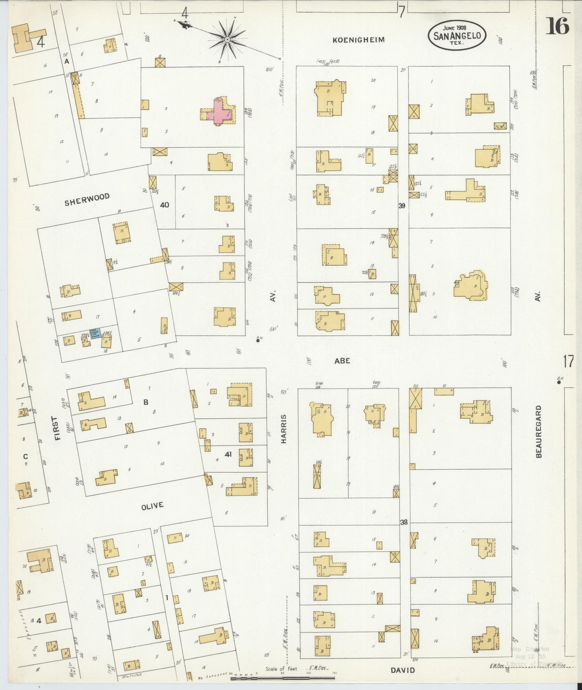 Sanborn Fire Insurance Map from San Angelo, Tom Green County, Texas (1908), Sheet #0016 - Complete Map Set gallery image, historic Sanborn map, vintage wall art, Texas Texas