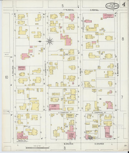 Sanborn Fire Insurance Map from Jackson, Madison County, Tennessee (1896), Sheet #0004 - Complete Map Set gallery image, historic Sanborn map, vintage wall art, Tennessee Tennessee