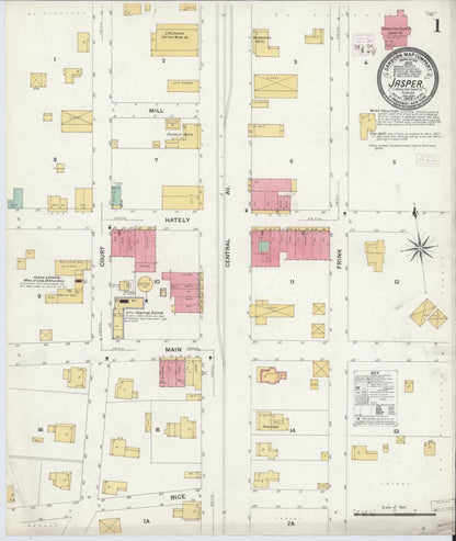 Sanborn Fire Insurance Map from Jasper, Hamilton County, Florida (1909), Sheet #0001 - Complete Map Set gallery image, historic Sanborn map, vintage wall art, Florida Florida