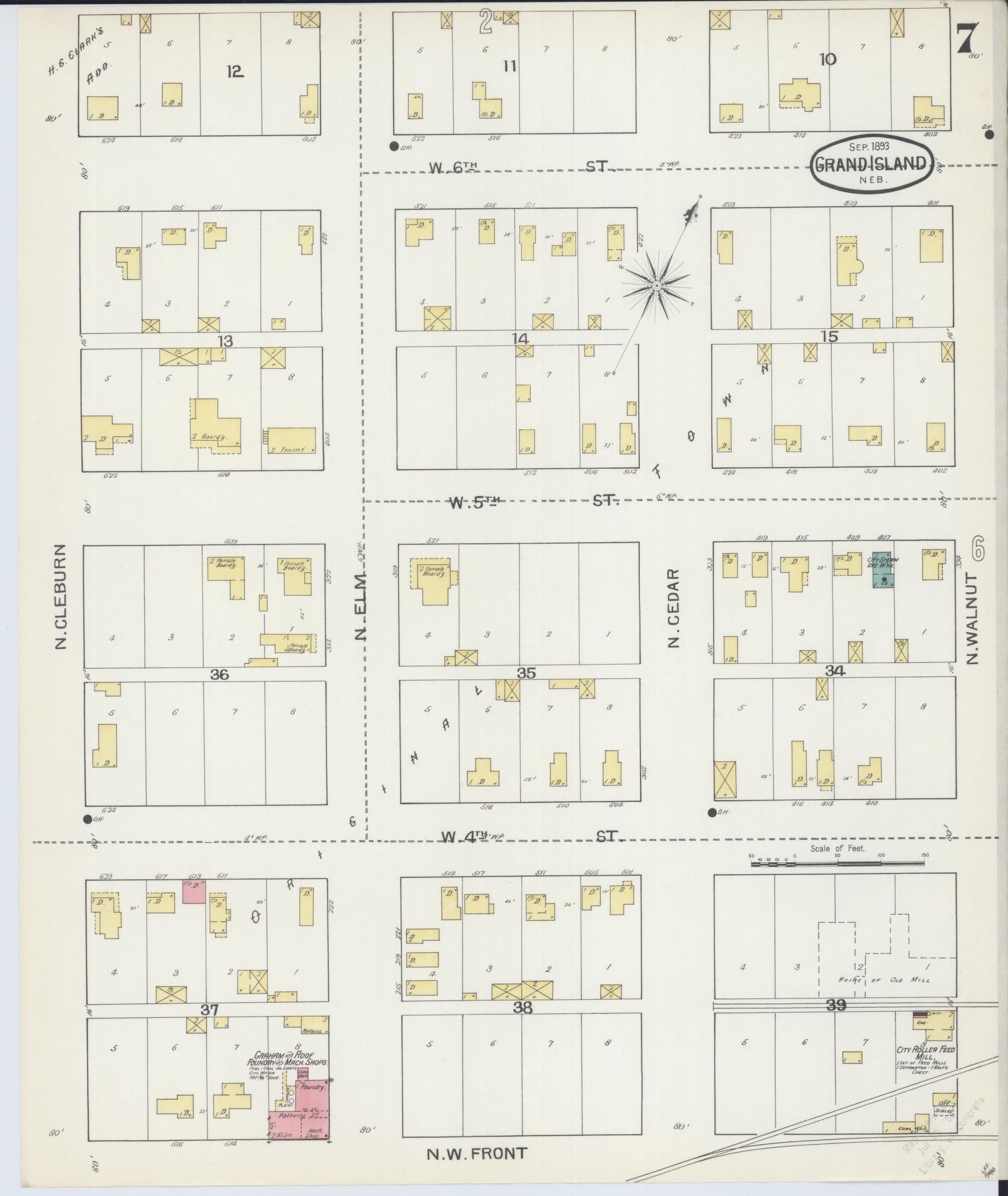 Sanborn Fire Insurance Map from Grand Island, Hall County, Nebraska (1893), Sheet #0007 - Complete Map Set gallery image, historic Sanborn map, vintage wall art, Nebraska Nebraska