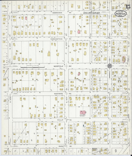 Sanborn Fire Insurance Map from Norfolk, Madison County, Nebraska (1916), Sheet #0015 - Historic Sanborn Fire Insurance Map Print, vintage old map wall art, antique decor, genealogy gift, Nebraska Nebraska map