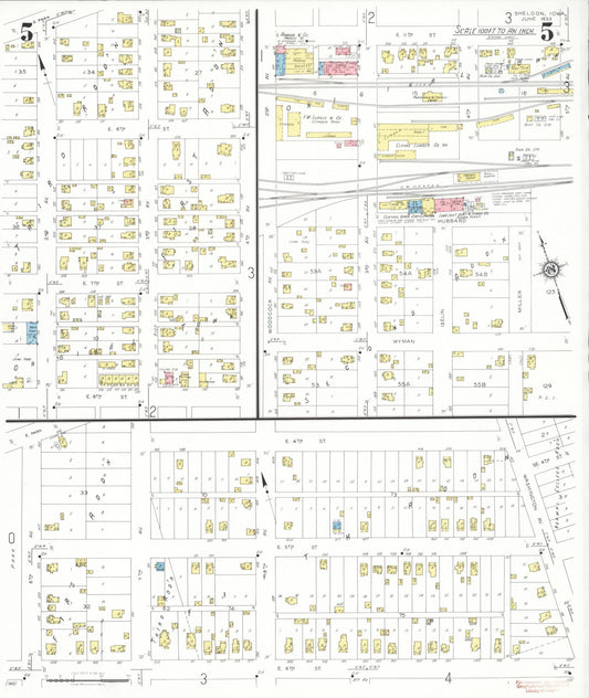 Sanborn Fire Insurance Map from Sheldon, O'Brien County, Iowa (1933), Sheet #0005 - Historic Sanborn Fire Insurance Map Print, vintage old map wall art