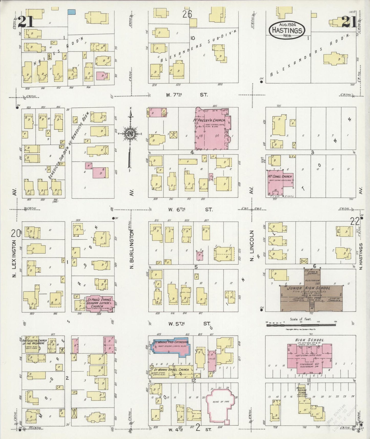 Sanborn Fire Insurance Map from Hastings, Adams County, Nebraska (1924), Sheet #0021 - Complete Map Set gallery image, historic Sanborn map, vintage wall art, Nebraska Nebraska