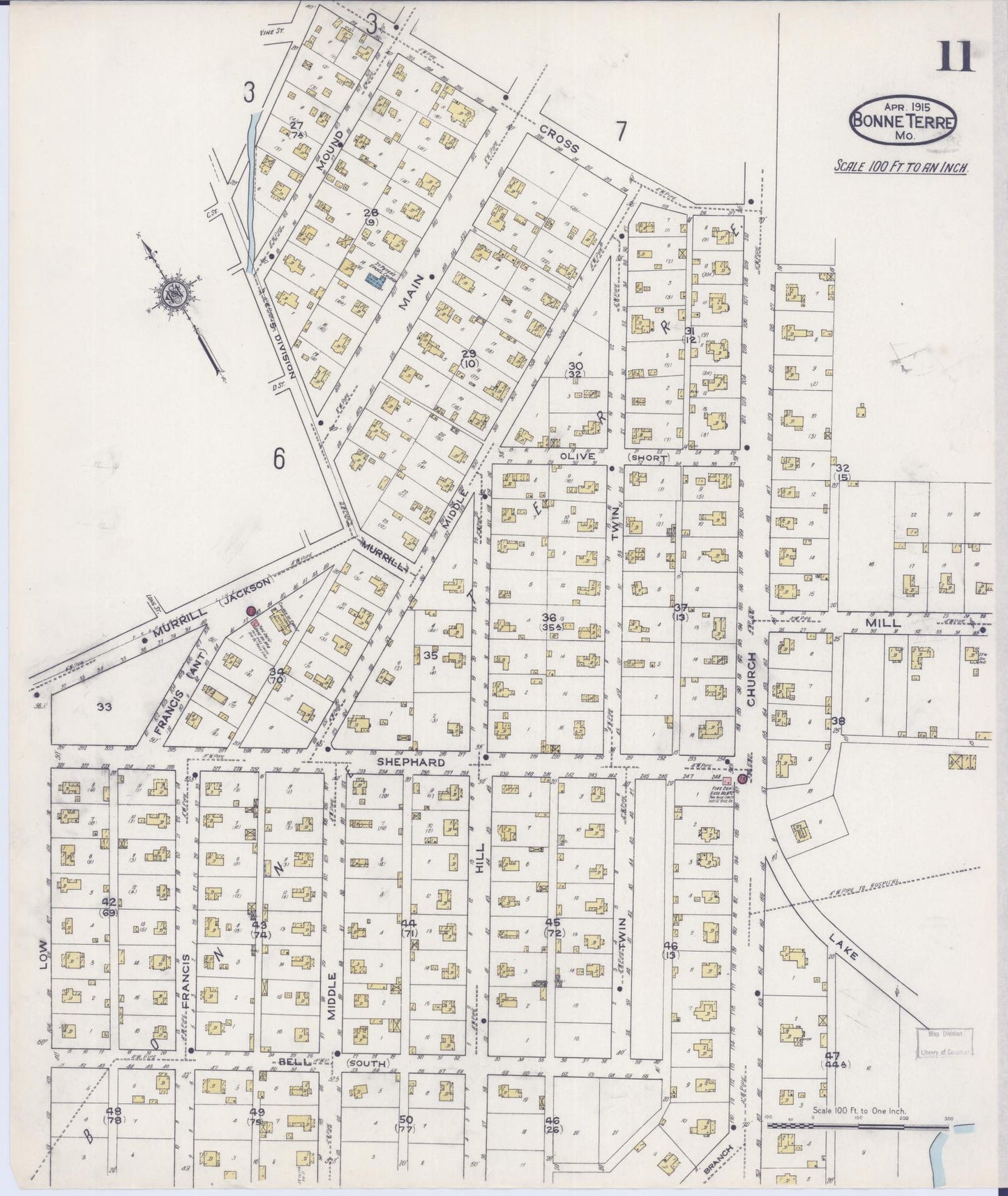 Sanborn Fire Insurance Map from Bonne Terre, Saint Francois County, Missouri (1915), Sheet #0011 - Complete Map Set gallery image, historic Sanborn map, vintage wall art, Missouri Missouri