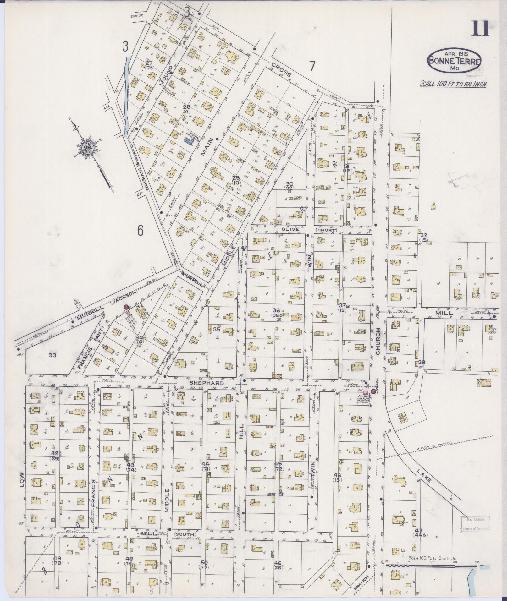 Sanborn Fire Insurance Map from Bonne Terre, Saint Francois County, Missouri (1915), Sheet #0011 - Complete Map Set gallery image, historic Sanborn map, vintage wall art, Missouri Missouri