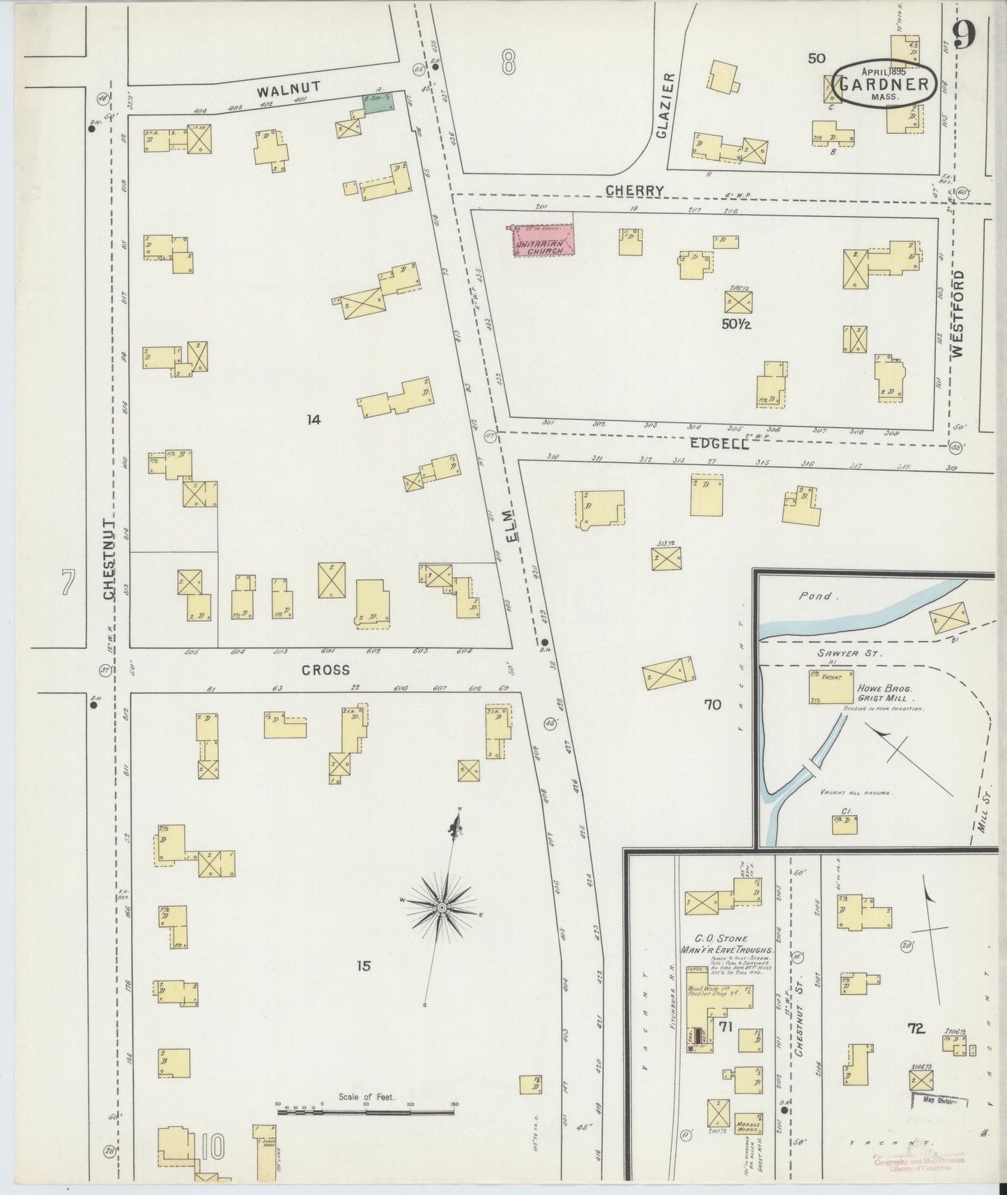Sanborn Fire Insurance Map from Gardner, Worcester County, Massachusetts (1895), Sheet #0009 - Complete Map Set gallery image, historic Sanborn map, vintage wall art, Massachusetts Massachusetts