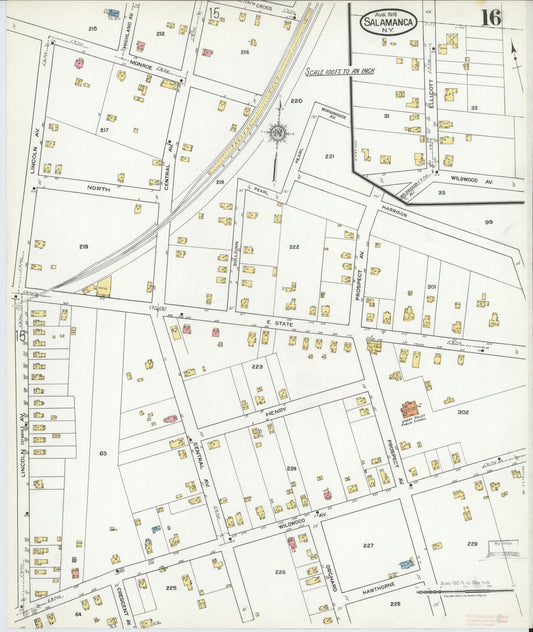Sanborn Fire Insurance Map from Salamanca, Cattaraugus County, New York (1918), Sheet #0016 - Historic Sanborn Fire Insurance Map Print, vintage old map wall art, antique decor, genealogy gift, New York New York map