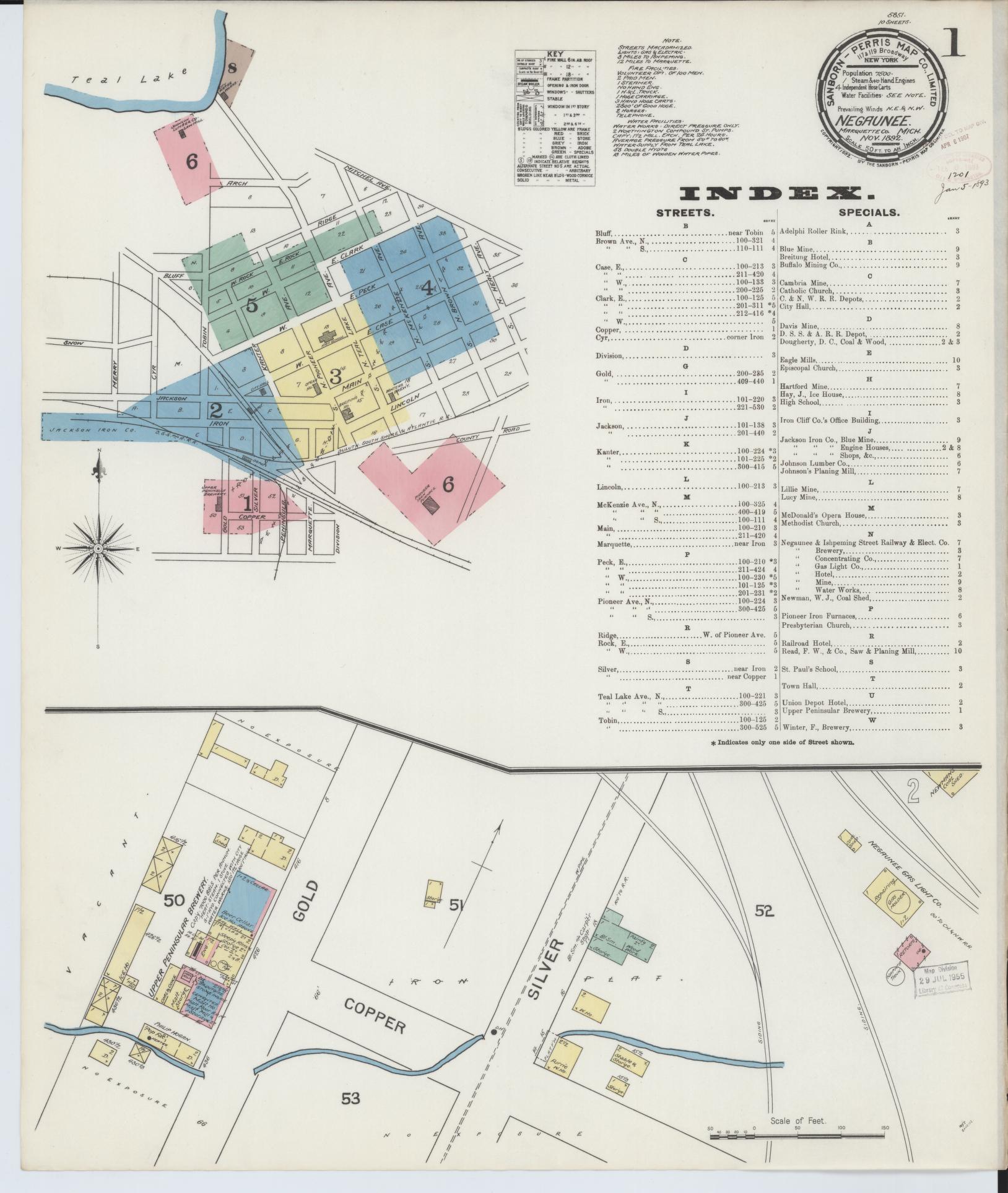 Sanborn Fire Insurance Map from Negaunee, Marquette County, Michigan (1892), Sheet #0001 - Historic Sanborn Fire Insurance Map Print, vintage old map wall art, antique decor, genealogy gift, Michigan Michigan map