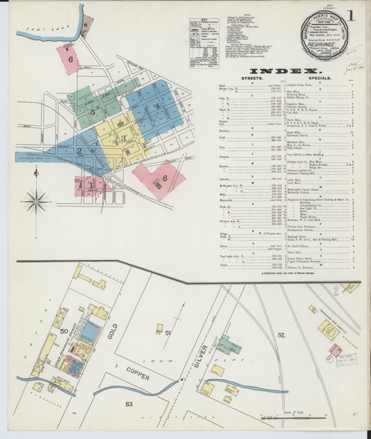 Sanborn Fire Insurance Map from Negaunee, Marquette County, Michigan (1892), Sheet #0001 - Historic Sanborn Fire Insurance Map Print, vintage old map wall art, antique decor, genealogy gift, Michigan Michigan map