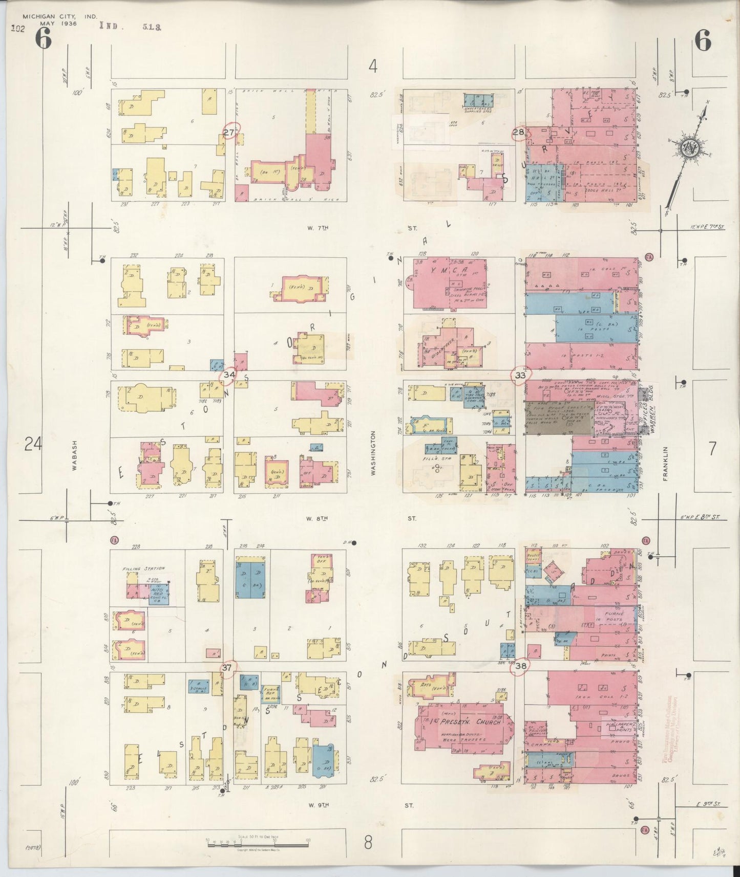 Sanborn Fire Insurance Map from Michigan City, La Porte County, Indiana (1948), Sheet #0006 - Historic Sanborn Fire Insurance Map Print, vintage old map wall art, antique decor, genealogy gift, Michigan Michigan map