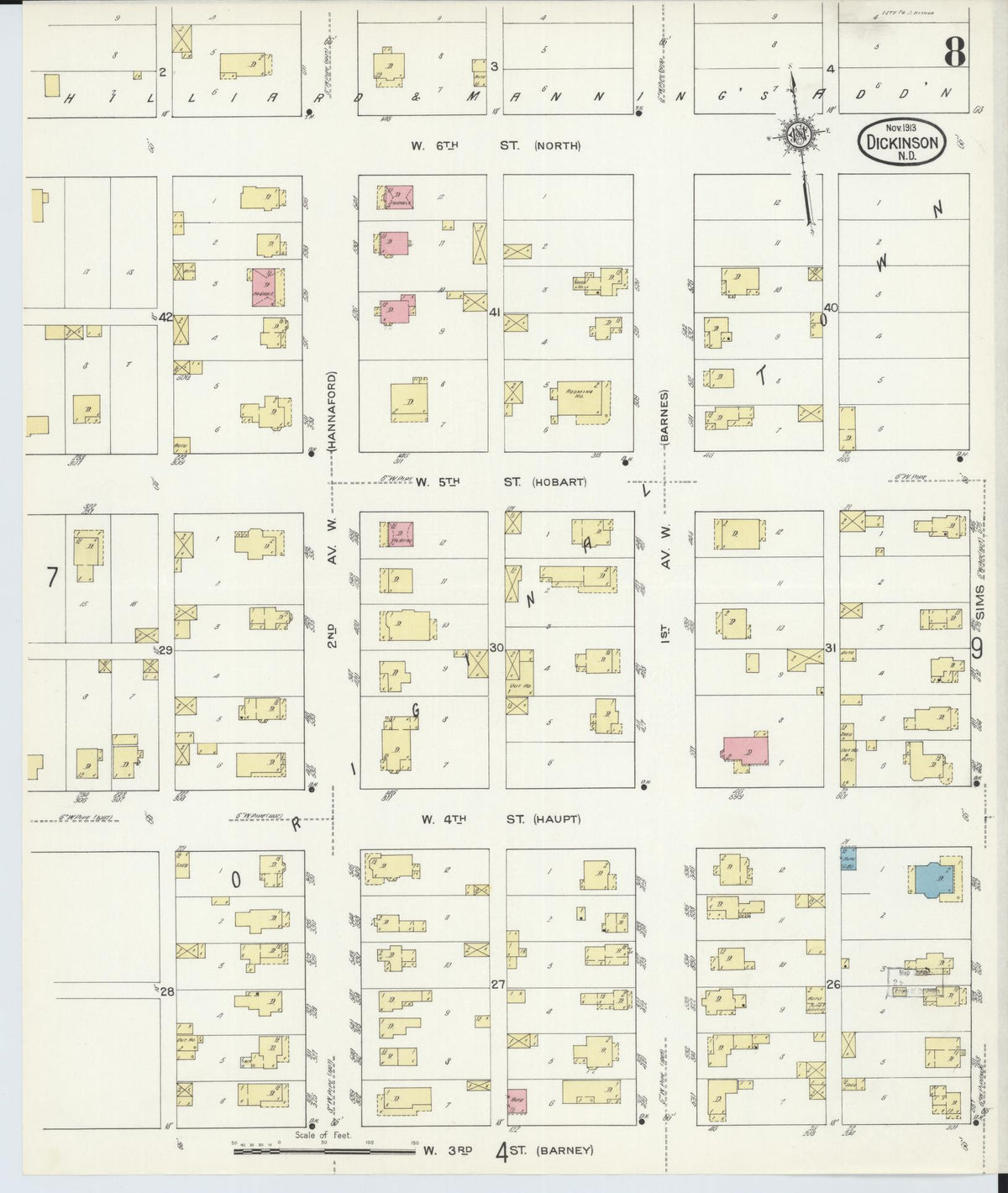 Sanborn Fire Insurance Map from Dickinson, Stark County, North Dakota (1913), Sheet #0008 - Complete Map Set gallery image, historic Sanborn map, vintage wall art, North Dakota North Dakota