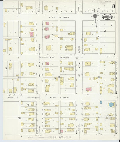 Sanborn Fire Insurance Map from Dickinson, Stark County, North Dakota (1913), Sheet #0008 - Complete Map Set gallery image, historic Sanborn map, vintage wall art, North Dakota North Dakota