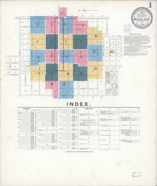 Sanborn Fire Insurance Map from Woodland, Yolo County, California (1906), Sheet #0001 - Complete Map Set gallery image, historic Sanborn map, vintage wall art, California California
