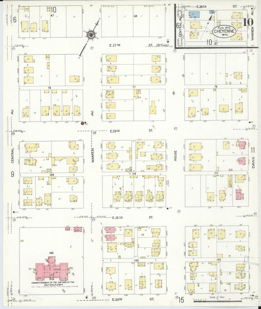 Sanborn Fire Insurance Map from Cheyenne, Laramie County, Wyoming (1912), Sheet #0010 - Historic Sanborn Fire Insurance Map Print, vintage old map wall art, antique decor, genealogy gift, Wyoming Wyoming map
