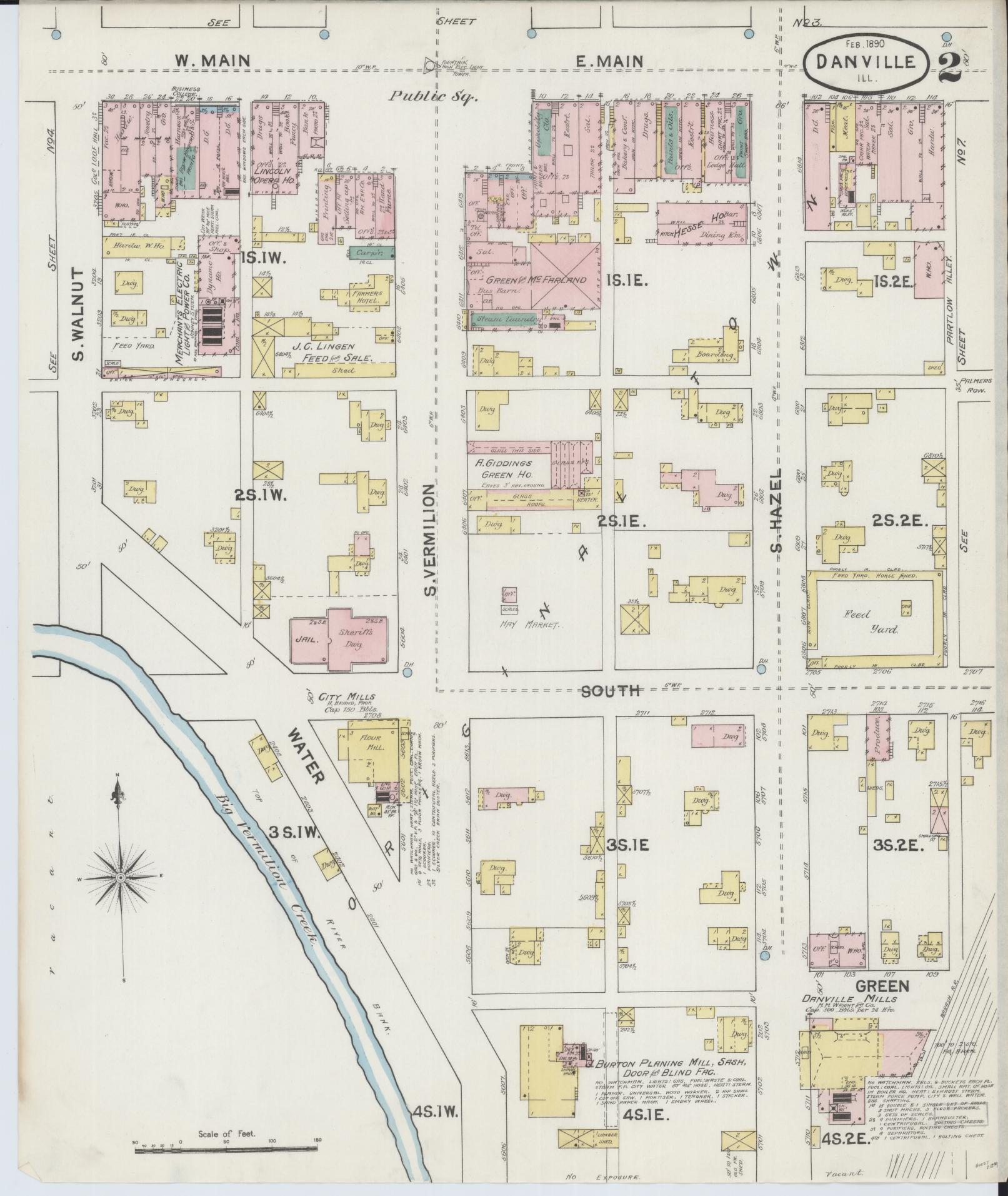 Sanborn Fire Insurance Map from Danville, Vermilion County, Illinois (1890), Sheet #0002 - Complete Map Set gallery image, historic Sanborn map, vintage wall art, Illinois Illinois