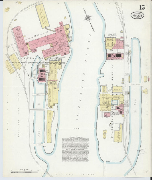 Sanborn Fire Insurance Map from Niles, Berrien County, Michigan (1914), Sheet #0015 - Historic Sanborn Fire Insurance Map Print, vintage old map wall art, antique decor, genealogy gift, Michigan Michigan map
