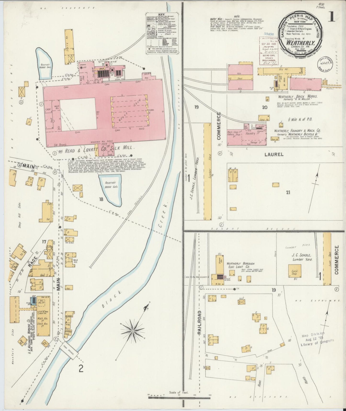 Sanborn Fire Insurance Map from Weatherly, Carbon County, Pennsylvania. (1900) – Historic Sanborn Fire Insurance Map Print