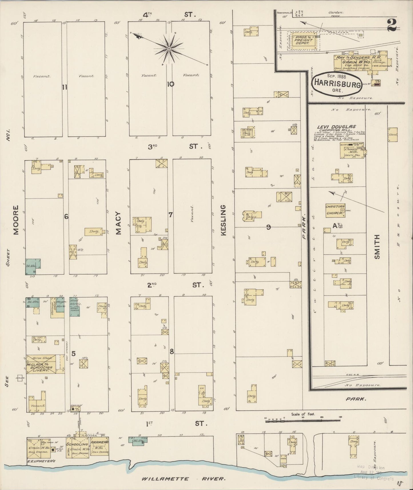 Sanborn Fire Insurance Map from Harrisburg, Linn County, Oregon (1888), Sheet #0002 - Complete Map Set gallery image, historic Sanborn map, vintage wall art, Oregon Oregon