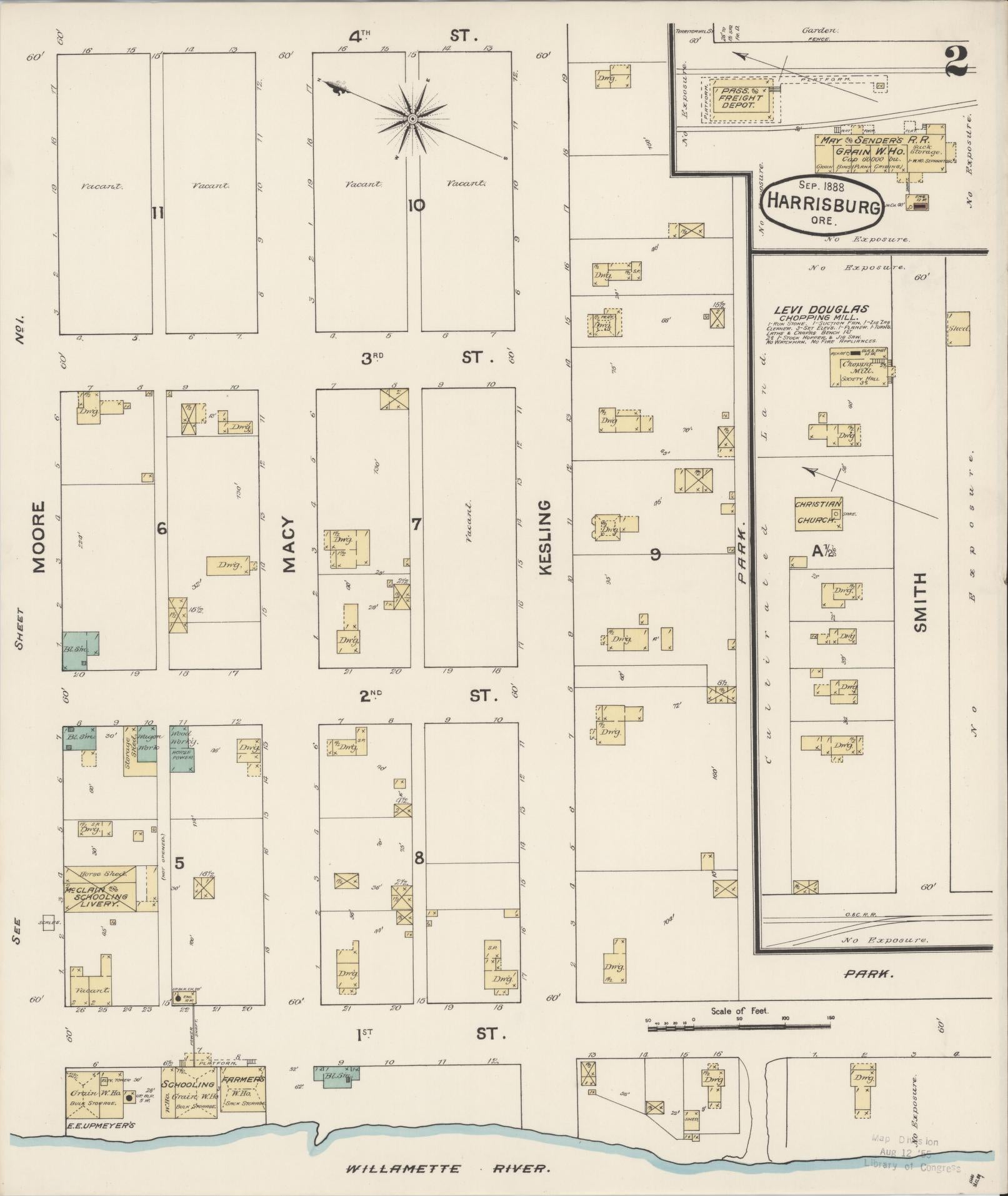 Sanborn Fire Insurance Map from Harrisburg, Linn County, Oregon (1888), Sheet #0002 - Complete Map Set gallery image, historic Sanborn map, vintage wall art, Oregon Oregon