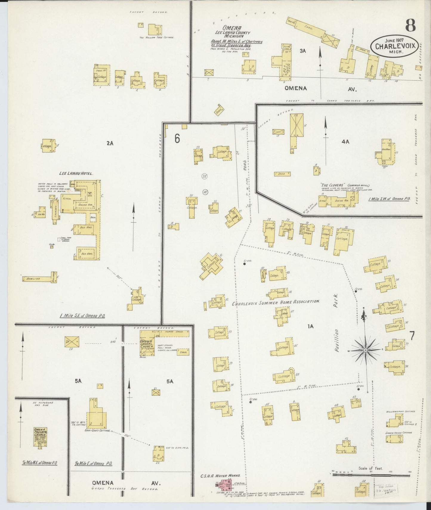 Sanborn Fire Insurance Map from Charlevoix, Charlevoix County, Michigan (1907), Sheet #0008 - Complete Map Set gallery image, historic Sanborn map, vintage wall art, Michigan Michigan