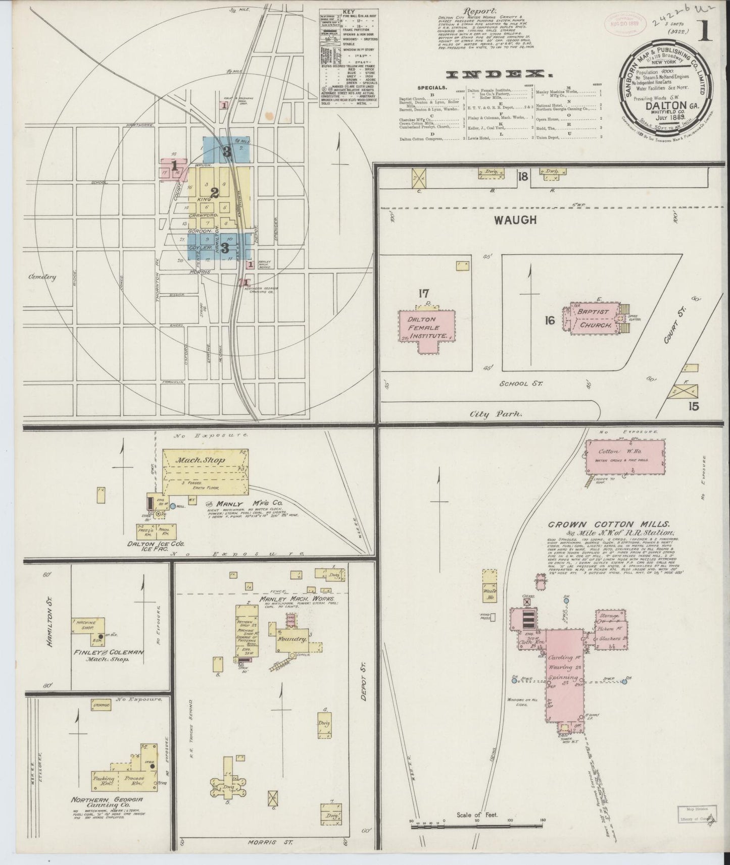 Sanborn Fire Insurance Map from Dalton, Whitfield County, Georgia (1889), Sheet #0001 - Complete Map Set gallery image, historic Sanborn map, vintage wall art, Georgia Georgia