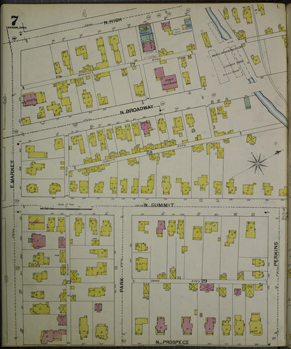 Sanborn Fire Insurance Map from Akron, Summit County, Ohio (1892), Sheet #0007 - Historic Sanborn Fire Insurance Map Print, vintage old map wall art, antique decor, genealogy gift, Ohio Ohio map