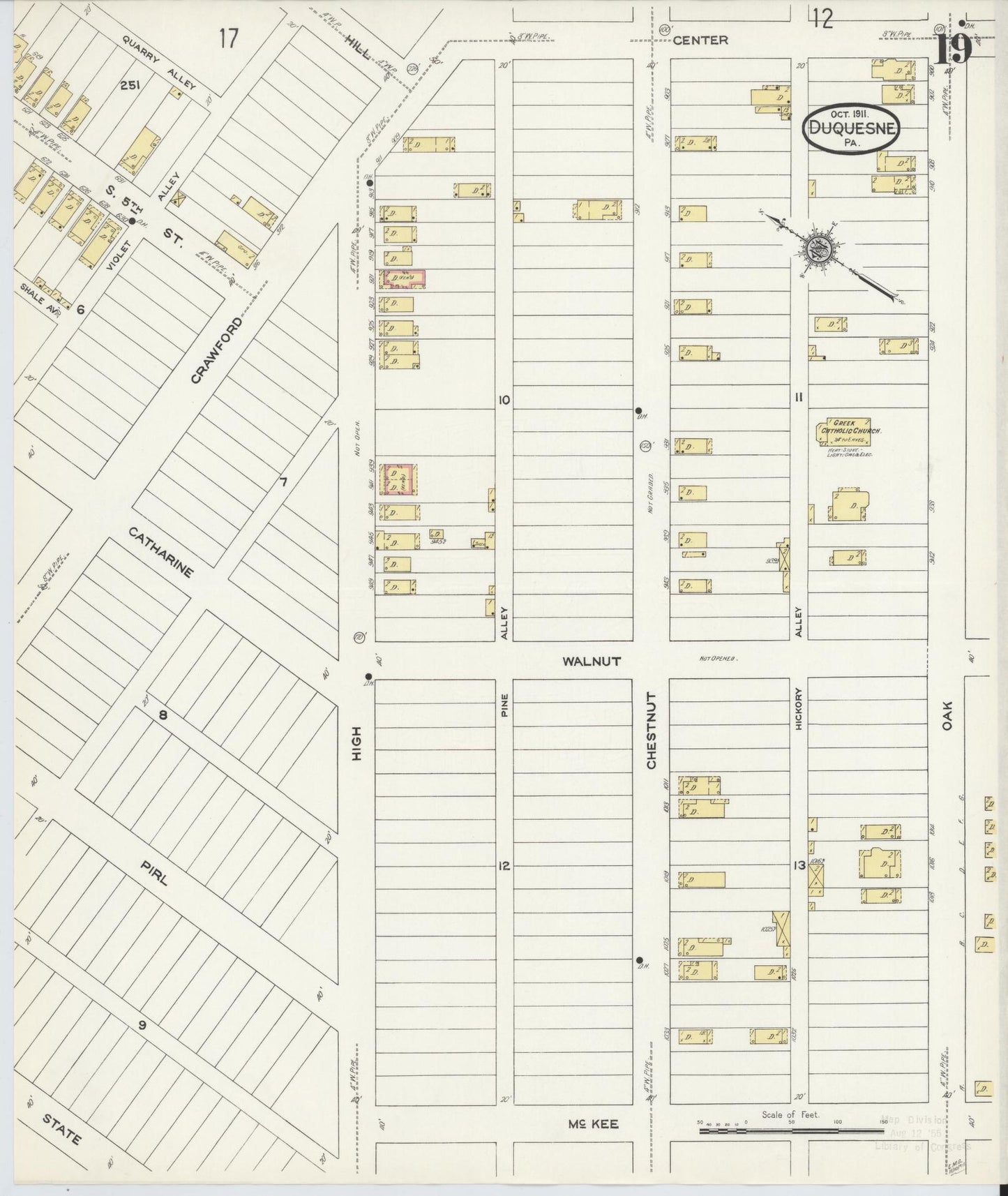 Sanborn Fire Insurance Map from Duquesne, Allegheny County, Pennsylvania (1911), Sheet #0019 - Historic Sanborn Fire Insurance Map Print, vintage old map wall art, antique decor, genealogy gift, Pennsylvania Pennsylvania map