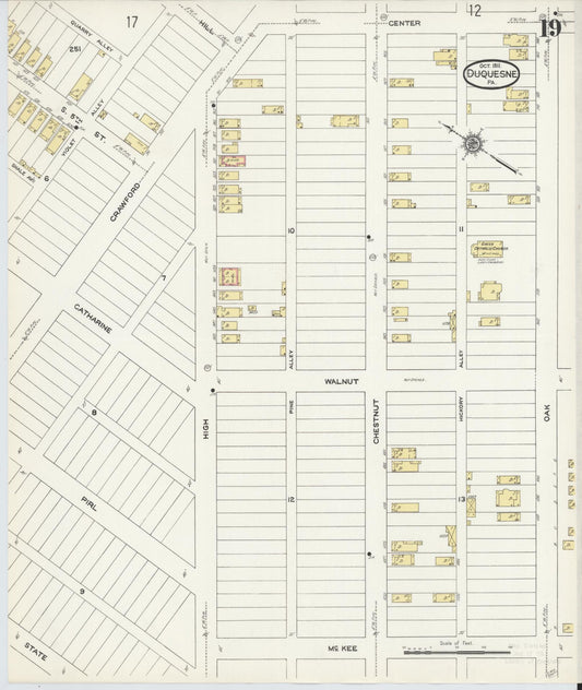 Sanborn Fire Insurance Map from Duquesne, Allegheny County, Pennsylvania (1911), Sheet #0019 - Historic Sanborn Fire Insurance Map Print, vintage old map wall art, antique decor, genealogy gift, Pennsylvania Pennsylvania map