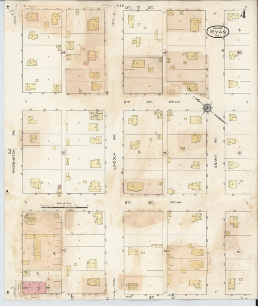 Sanborn Fire Insurance Map from Ryan, Jefferson County, Oklahoma (1932), Sheet #0004 - Historic Sanborn Fire Insurance Map Print, vintage old map wall art, antique decor, genealogy gift, Oklahoma Oklahoma map
