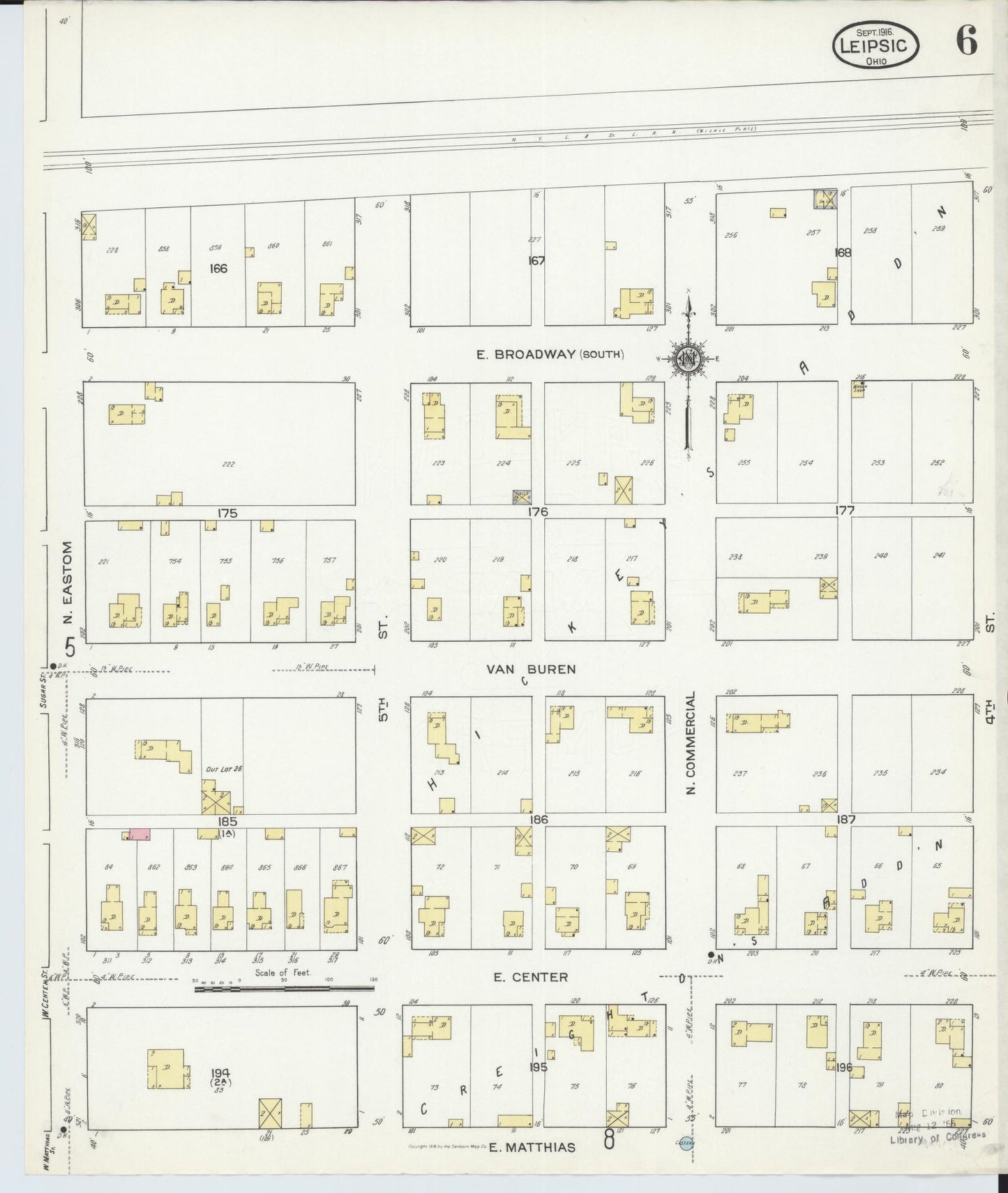 Sanborn Fire Insurance Map from Leipsic, Putnam County, Ohio (1916), Sheet #0006 - Historic Sanborn Fire Insurance Map Print, vintage old map wall art, antique decor, genealogy gift, Ohio Ohio map