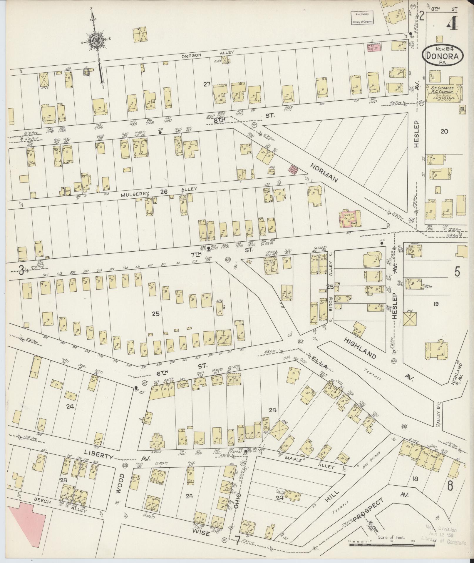 Sanborn Fire Insurance Map from Donora, Washington County, Pennsylvania (1914), Sheet #0004 - Historic Sanborn Fire Insurance Map Print, vintage old map wall art, antique decor, genealogy gift, Pennsylvania Pennsylvania map