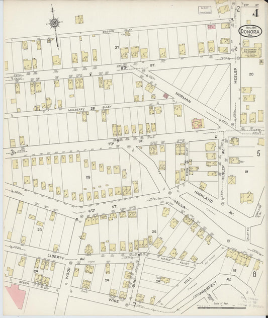 Sanborn Fire Insurance Map from Donora, Washington County, Pennsylvania (1914), Sheet #0004 - Historic Sanborn Fire Insurance Map Print, vintage old map wall art, antique decor, genealogy gift, Pennsylvania Pennsylvania map