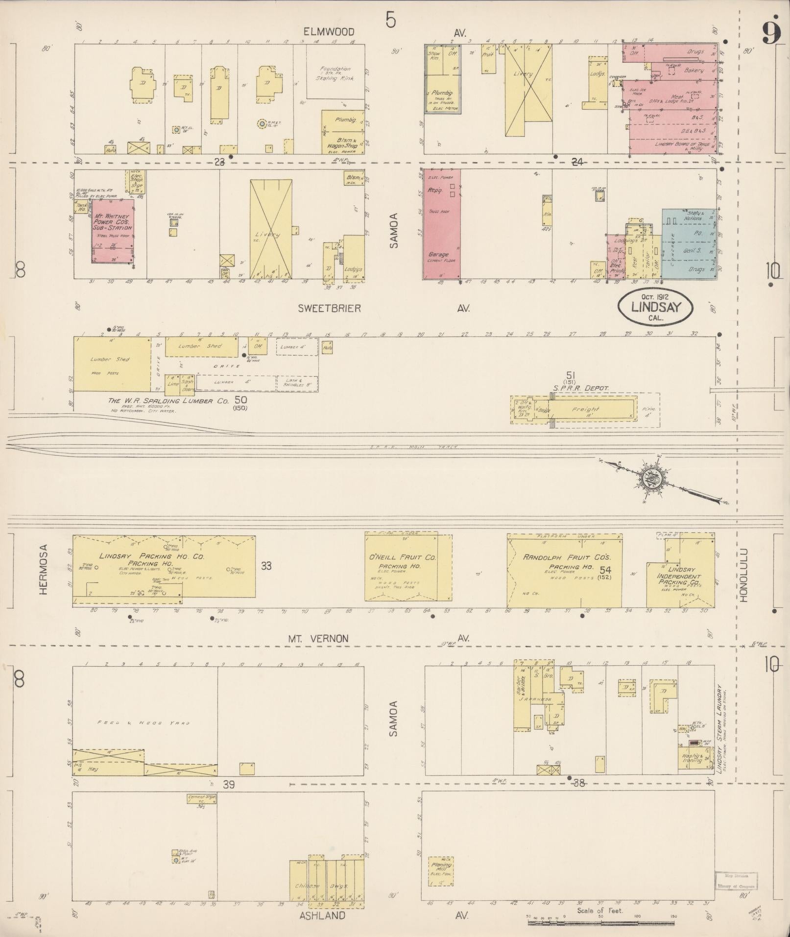 Sanborn Fire Insurance Map from Lindsay, Tulare County, California (1912), Sheet #0009 - Historic Sanborn Fire Insurance Map Print, vintage old map wall art, antique decor, genealogy gift, California California map