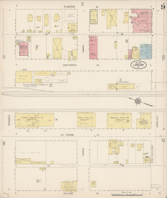 Sanborn Fire Insurance Map from Lindsay, Tulare County, California (1912), Sheet #0009 - Historic Sanborn Fire Insurance Map Print, vintage old map wall art, antique decor, genealogy gift, California California map