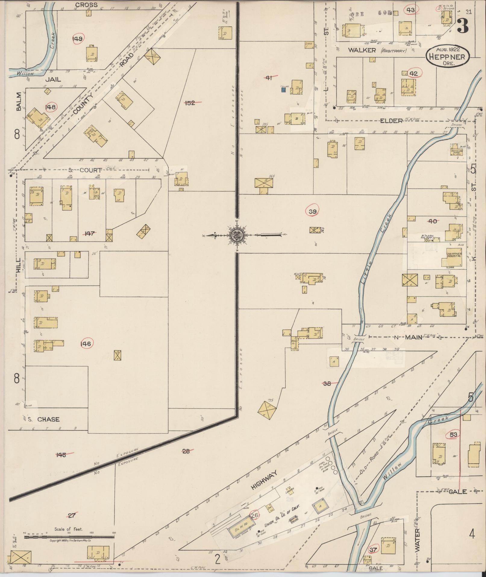 Sanborn Fire Insurance Map from Heppner, Morrow County, Oregon (1932), Sheet #0003 - Historic Sanborn Fire Insurance Map Print, vintage old map wall art, antique decor, genealogy gift, Oregon Oregon map