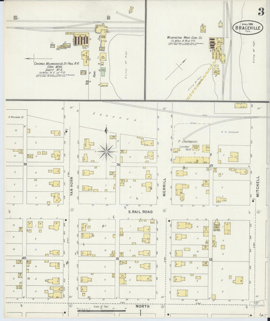 Sanborn Fire Insurance Map from Braceville, Grundy County, Illinois (1898), Sheet #0003 - Historic Sanborn Fire Insurance Map Print, vintage old map wall art, antique decor, genealogy gift, Illinois Illinois map