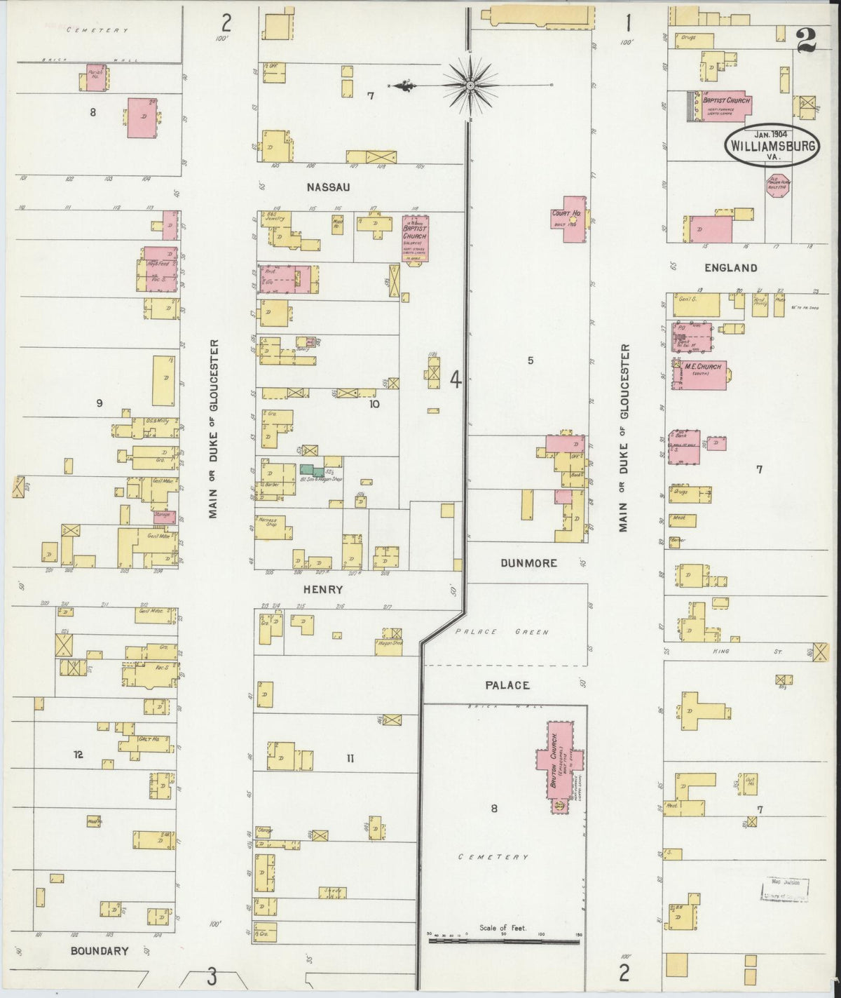 Sanborn Fire Insurance Map from Williamsburg, Independent Cities, Virginia (1904), Sheet #0002 - Complete Map Set gallery image, historic Sanborn map, vintage wall art, Virginia Virginia