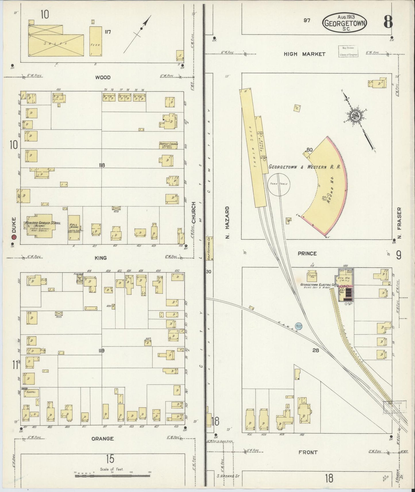 Sanborn Fire Insurance Map from Georgetown, Georgetown County, South Carolina (1913), Sheet #0008 - Complete Map Set gallery image, historic Sanborn map, vintage wall art, South Carolina South Carolina
