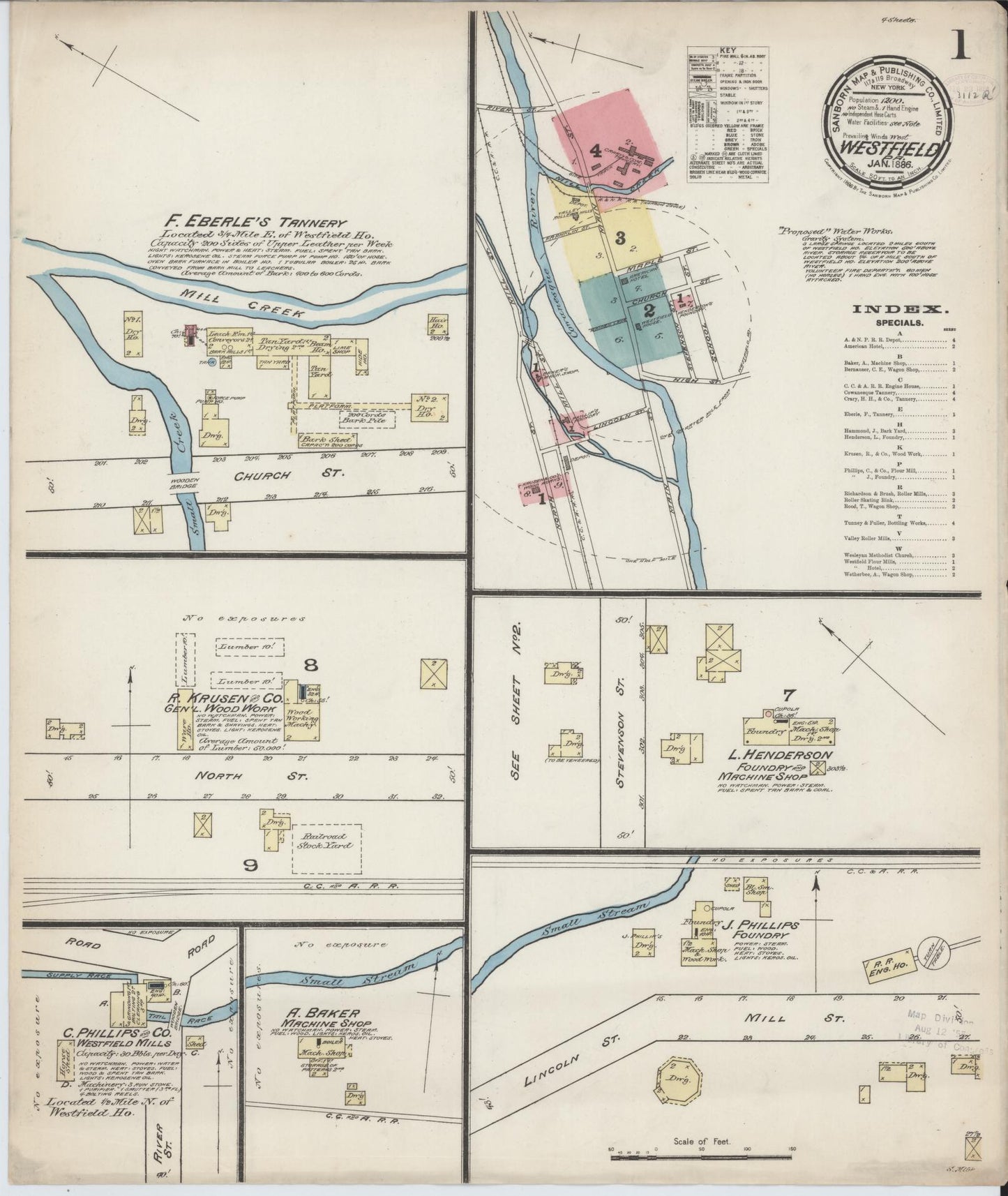 Sanborn Fire Insurance Map from Westfield, Tioga County, Pennsylvania (1886), Sheet #0001 - Complete Map Set gallery image, historic Sanborn map, vintage wall art, Pennsylvania Pennsylvania