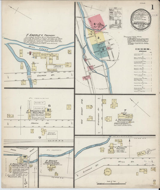 Sanborn Fire Insurance Map from Westfield, Tioga County, Pennsylvania (1886), Sheet #0001 - Complete Map Set gallery image, historic Sanborn map, vintage wall art, Pennsylvania Pennsylvania