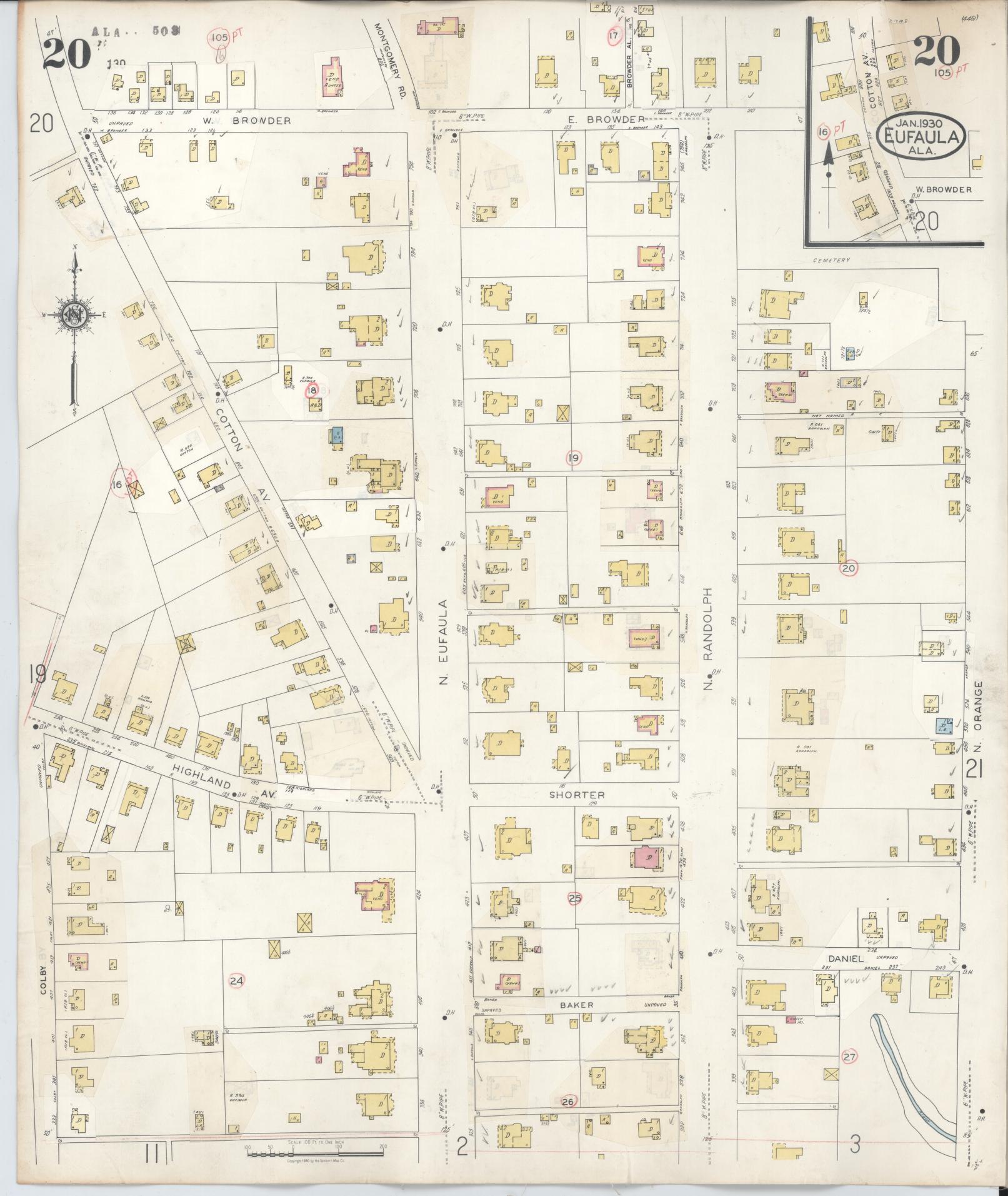 Sanborn Fire Insurance Map from Eufaula, Barbour County, Alabama (1950), Sheet #0020 - Complete Map Set gallery image, historic Sanborn map, vintage wall art, Alabama Alabama