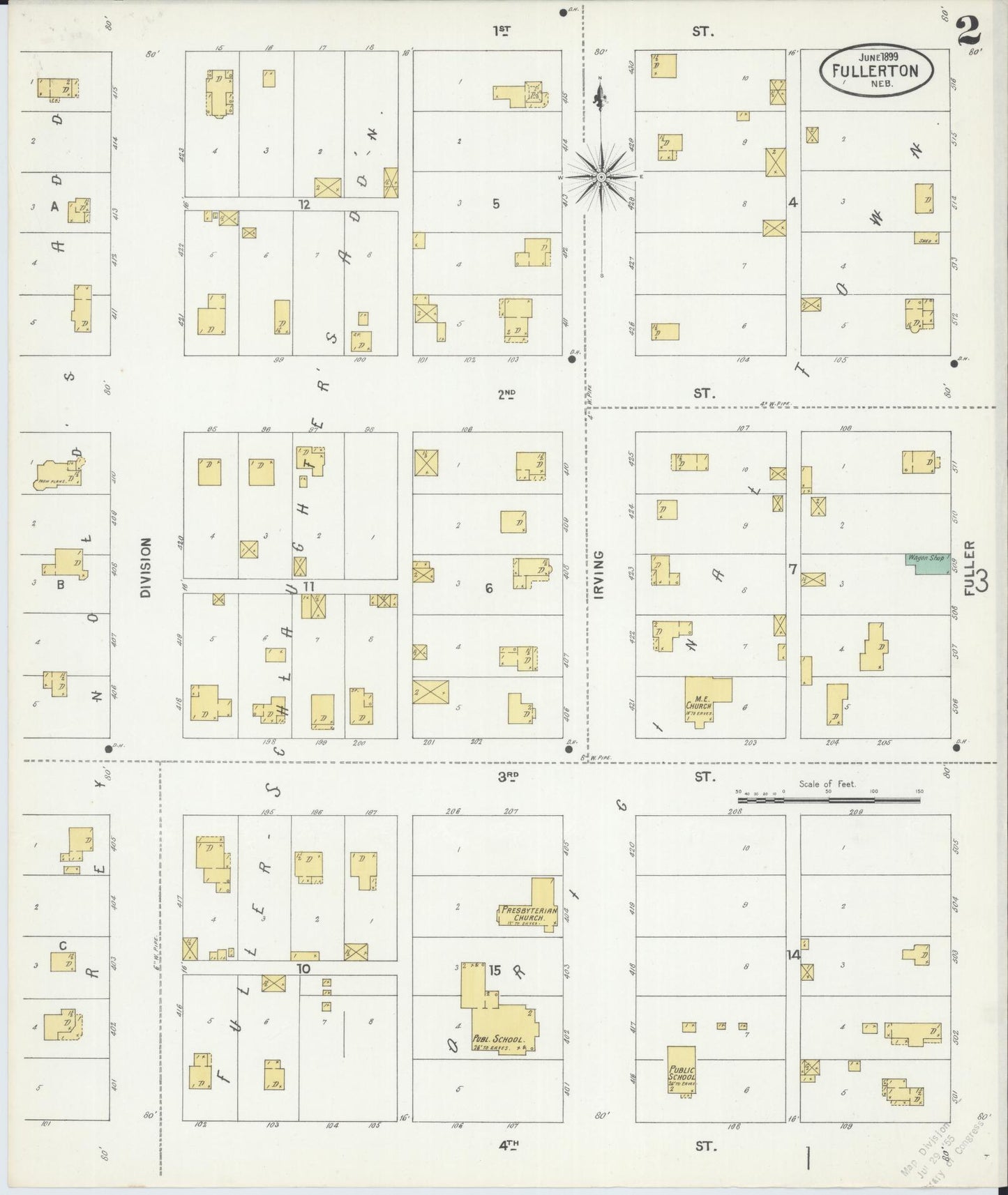 Sanborn Fire Insurance Map from Fullerton, Nance County, Nebraska (1899), Sheet #0002 - Historic Sanborn Fire Insurance Map Print, vintage old map wall art, antique decor, genealogy gift, Nebraska Nebraska map