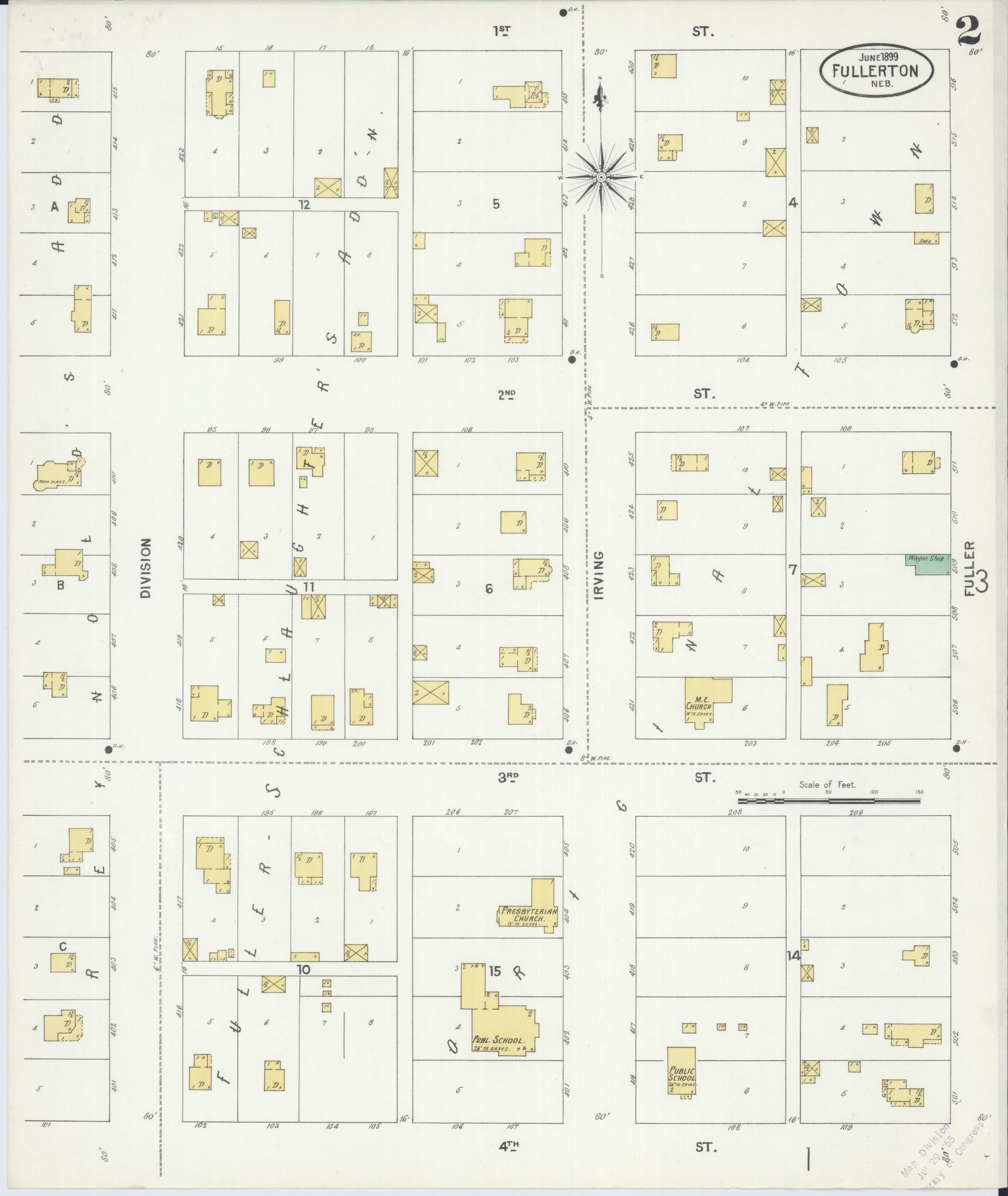 Sanborn Fire Insurance Map from Fullerton, Nance County, Nebraska (1899), Sheet #0002 - Historic Sanborn Fire Insurance Map Print, vintage old map wall art, antique decor, genealogy gift, Nebraska Nebraska map