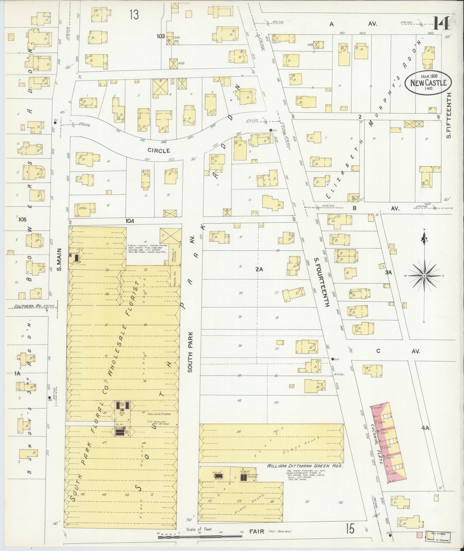 Sanborn Fire Insurance Map from New Castle, Henry County, Indiana (1908), Sheet #0014 - Complete Map Set gallery image, historic Sanborn map, vintage wall art, Indiana Indiana