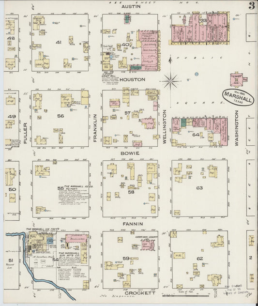 Sanborn Fire Insurance Map from Marshall, Harrison County, Texas (1885), Sheet #0003 - Historic Sanborn Fire Insurance Map Print, vintage old map wall art, antique decor, genealogy gift, Texas Texas map