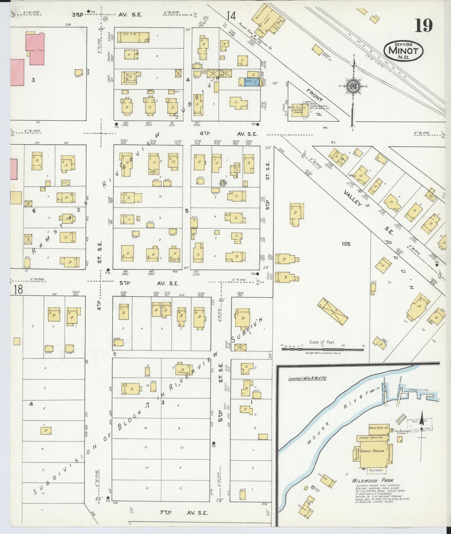 Sanborn Fire Insurance Map from Minot, Ward County, North Dakota (1918), Sheet #0019 - Historic Sanborn Fire Insurance Map Print, vintage old map wall art, antique decor, genealogy gift, North Dakota North Dakota map