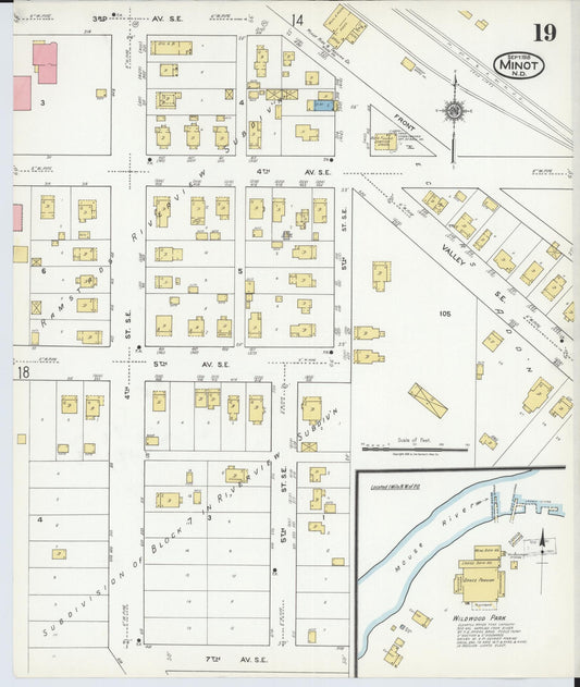 Sanborn Fire Insurance Map from Minot, Ward County, North Dakota (1918), Sheet #0019 - Historic Sanborn Fire Insurance Map Print, vintage old map wall art, antique decor, genealogy gift, North Dakota North Dakota map