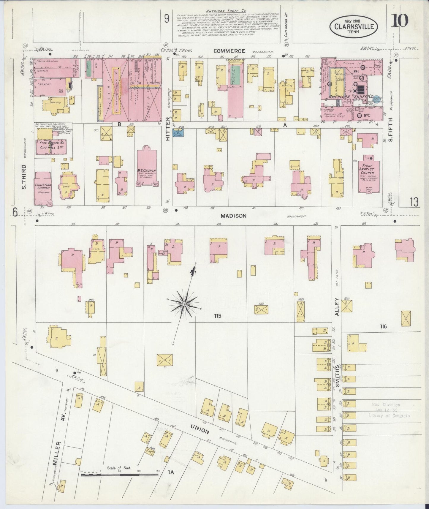 Sanborn Fire Insurance Map from Clarksville, Montgomery County, Tennessee (1908), Sheet #0010 - Complete Map Set gallery image, historic Sanborn map, vintage wall art, Tennessee Tennessee