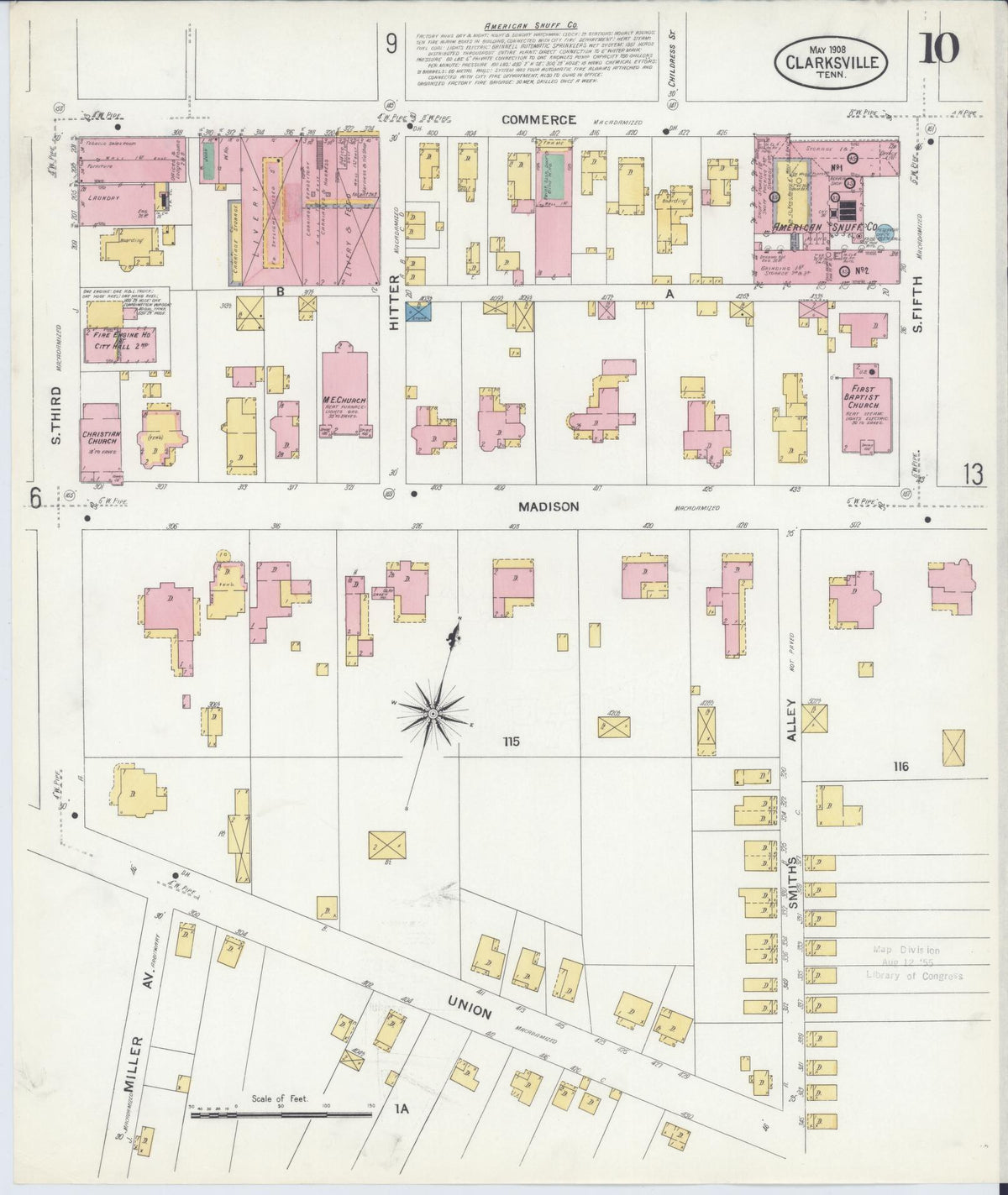 Sanborn Fire Insurance Map from Clarksville, Montgomery County, Tennessee (1908), Sheet #0010 - Complete Map Set gallery image, historic Sanborn map, vintage wall art, Tennessee Tennessee