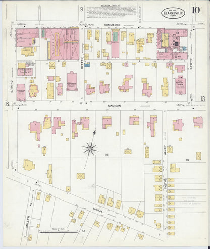 Sanborn Fire Insurance Map from Clarksville, Montgomery County, Tennessee (1908), Sheet #0010 - Complete Map Set gallery image, historic Sanborn map, vintage wall art, Tennessee Tennessee